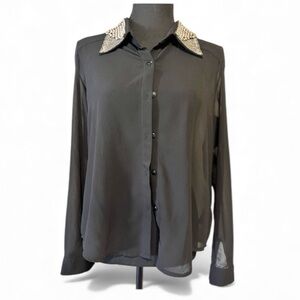 Forever 21 Classic Black long sleeve studded rhinestone collar